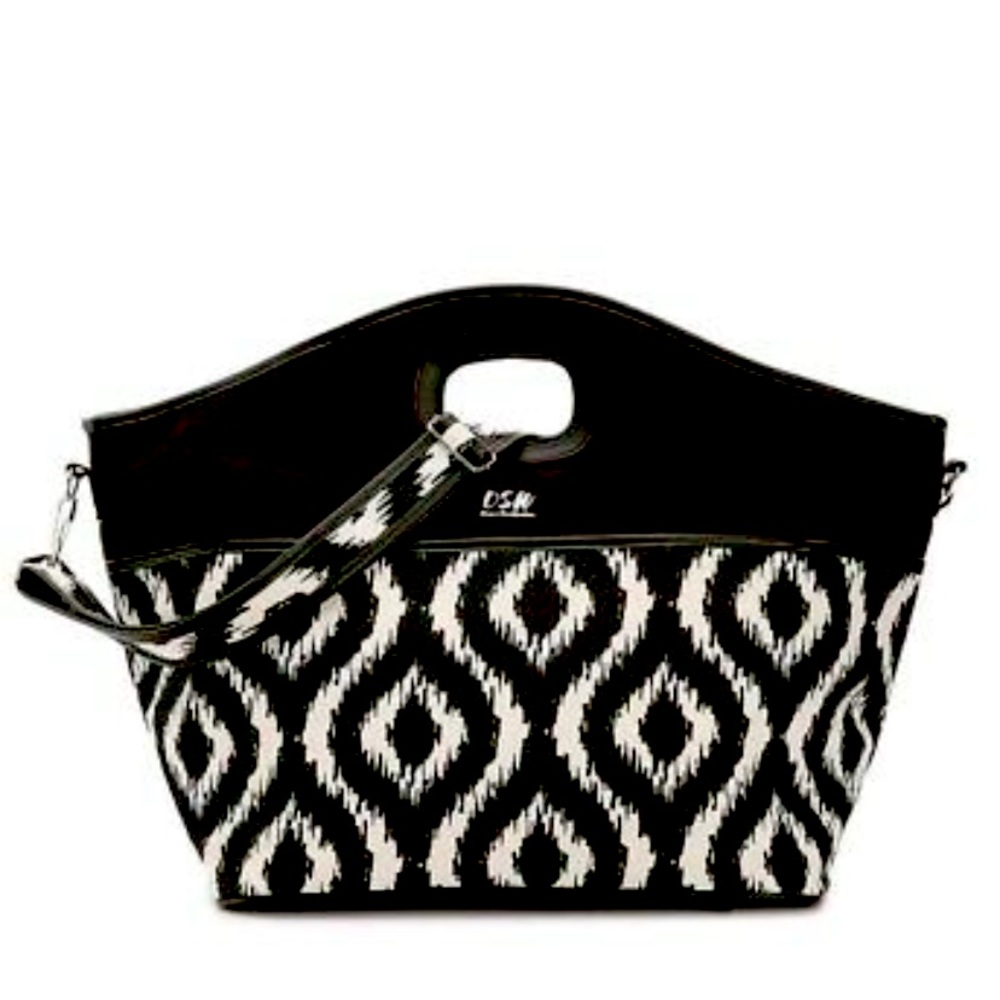 NEW IN BAG Black and White Ikat Print tote overnighter